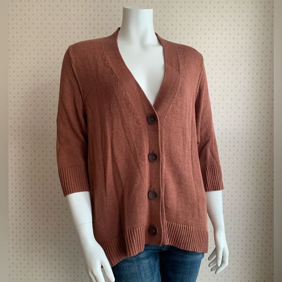 J. Jill Rusty Brown Oversized Button Front Cardigan Sweater Sz Small PW 6 - Picture 1 of 8